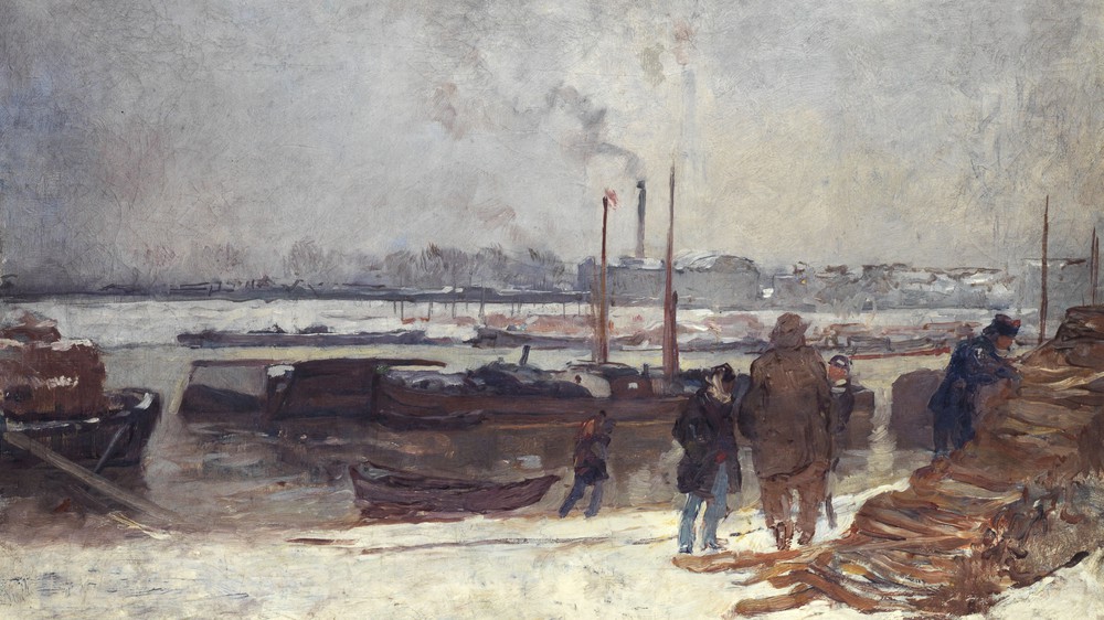 La Seine, au quai d'Austerlitz, effet de neige