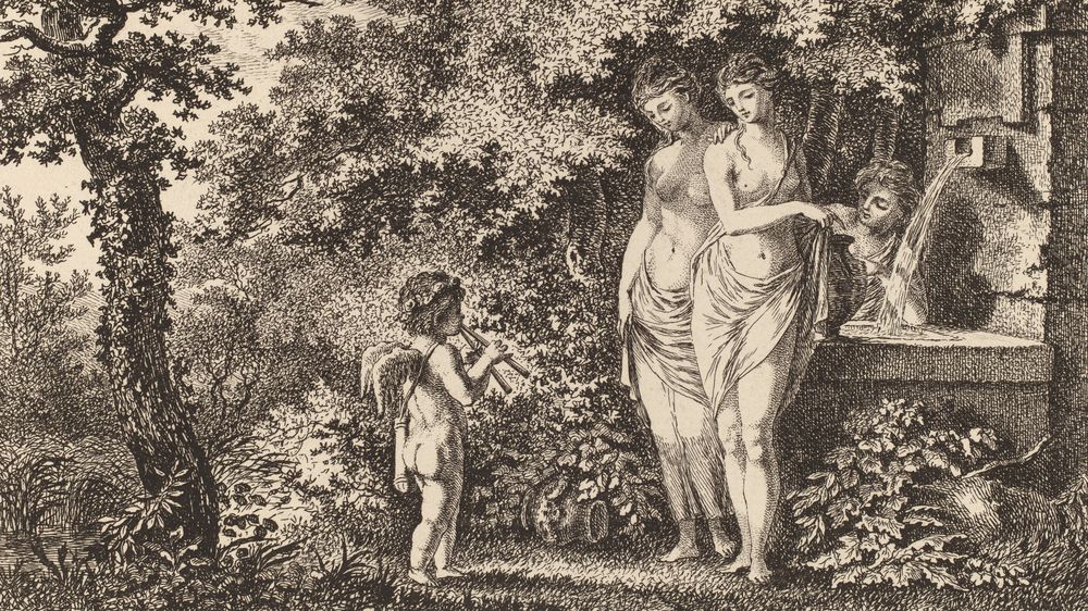 Eros with Three Girls at a Fountain