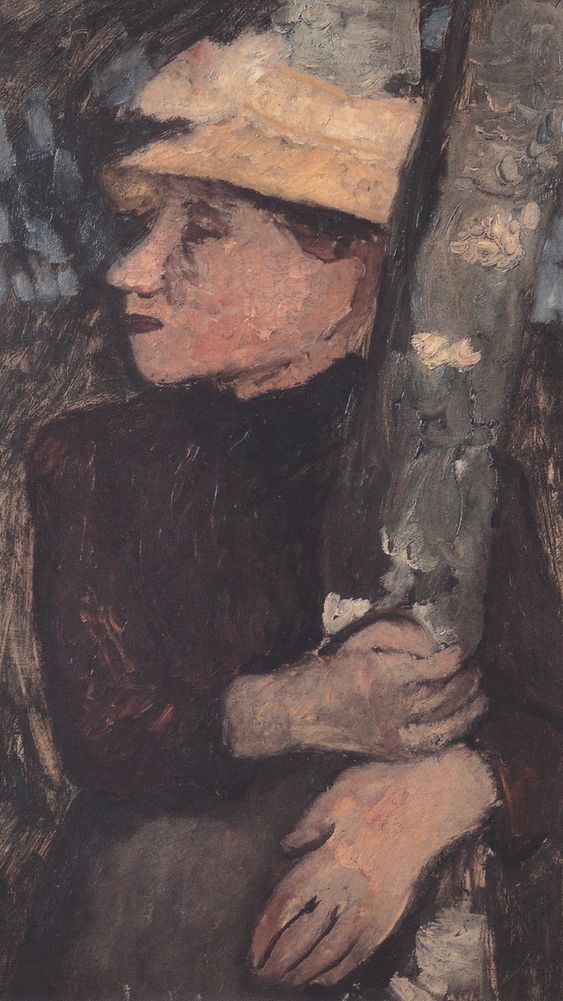 Woman with Straw Hat Between Birches