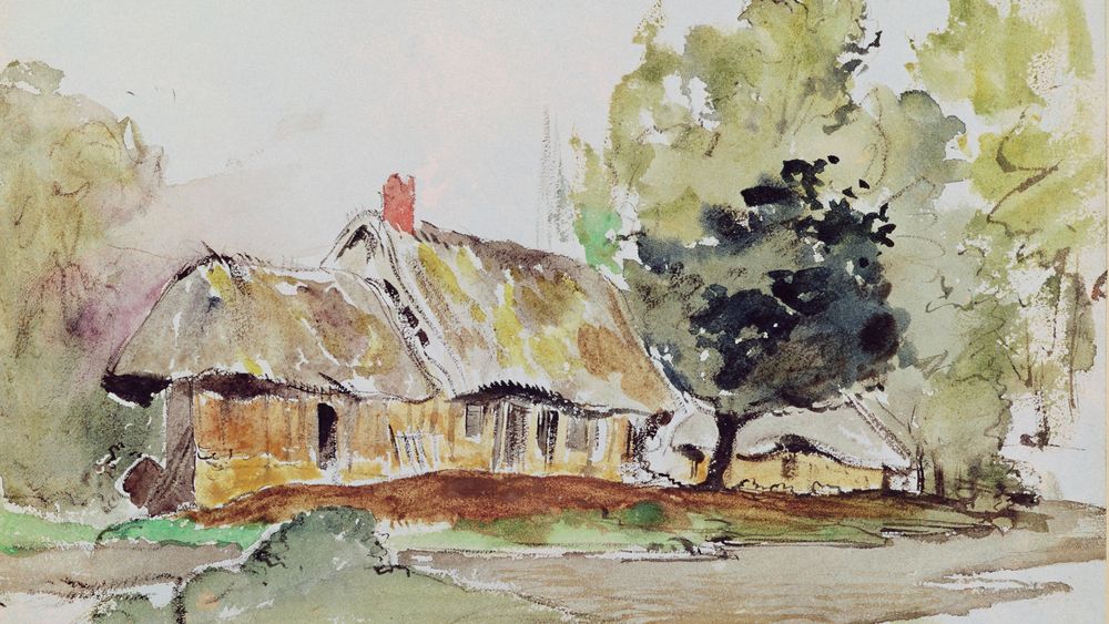 Cottage Under Large Trees in Summer