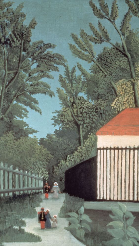 Landscape in Montsouris Park with five figures