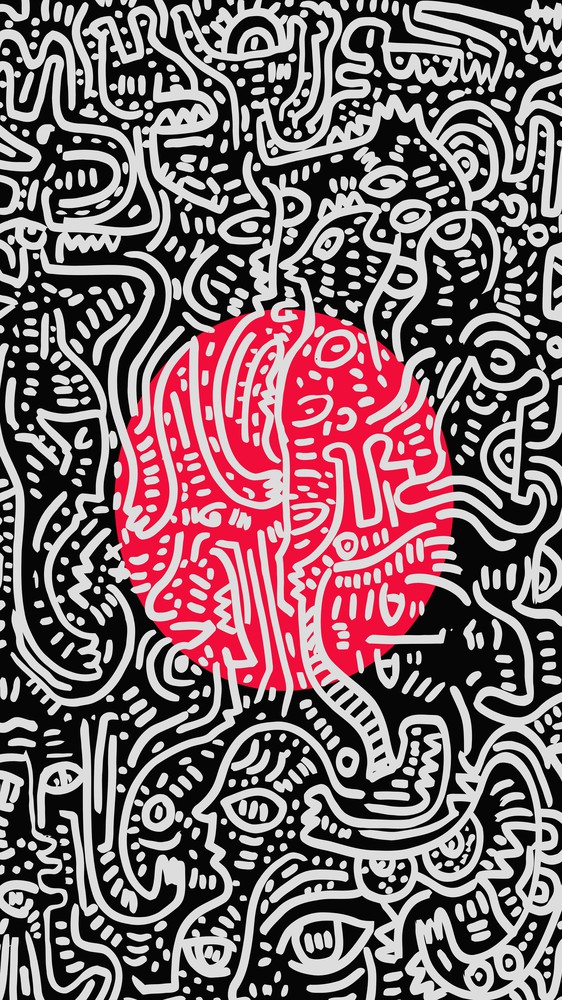 Black and White Graffiti Under the Red Sun