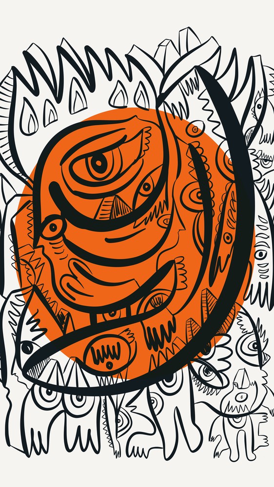 Black and White Graffiti and Orange Sun