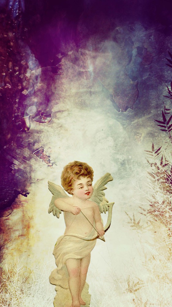 Vintage Amor in Purple Abstract Forest