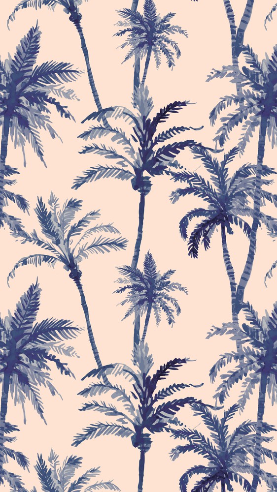 Blue Tropical Watercolor Palm Trees