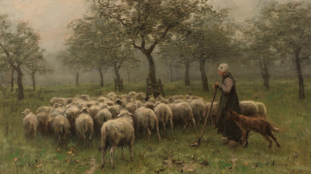 Shepherdess with a Flock of Sheep