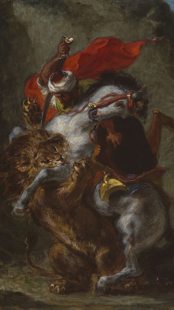 Arab Horseman Attacked by a Lion
