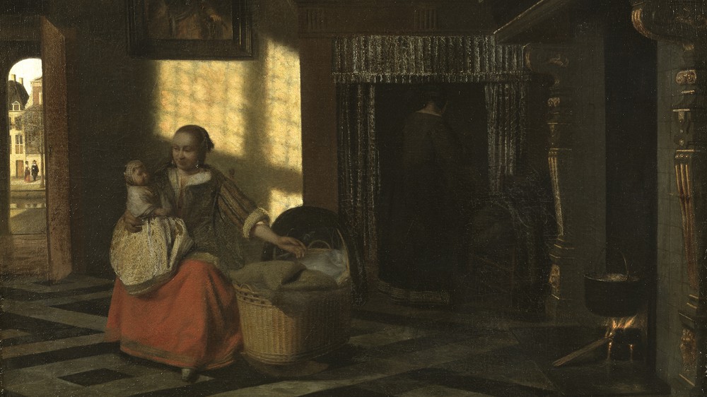 Interior with a Mother Close to a Cradle