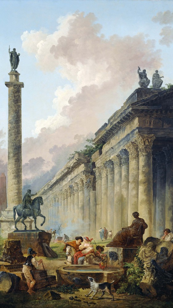 Imaginary View of Rome with Equestrian Statue of Marcus Aurelius, the Column of Trajan and a Temple