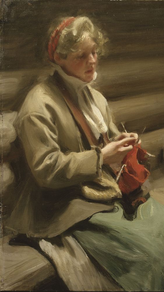 Dalecarlian Girl Knitting. Cabbage Margit